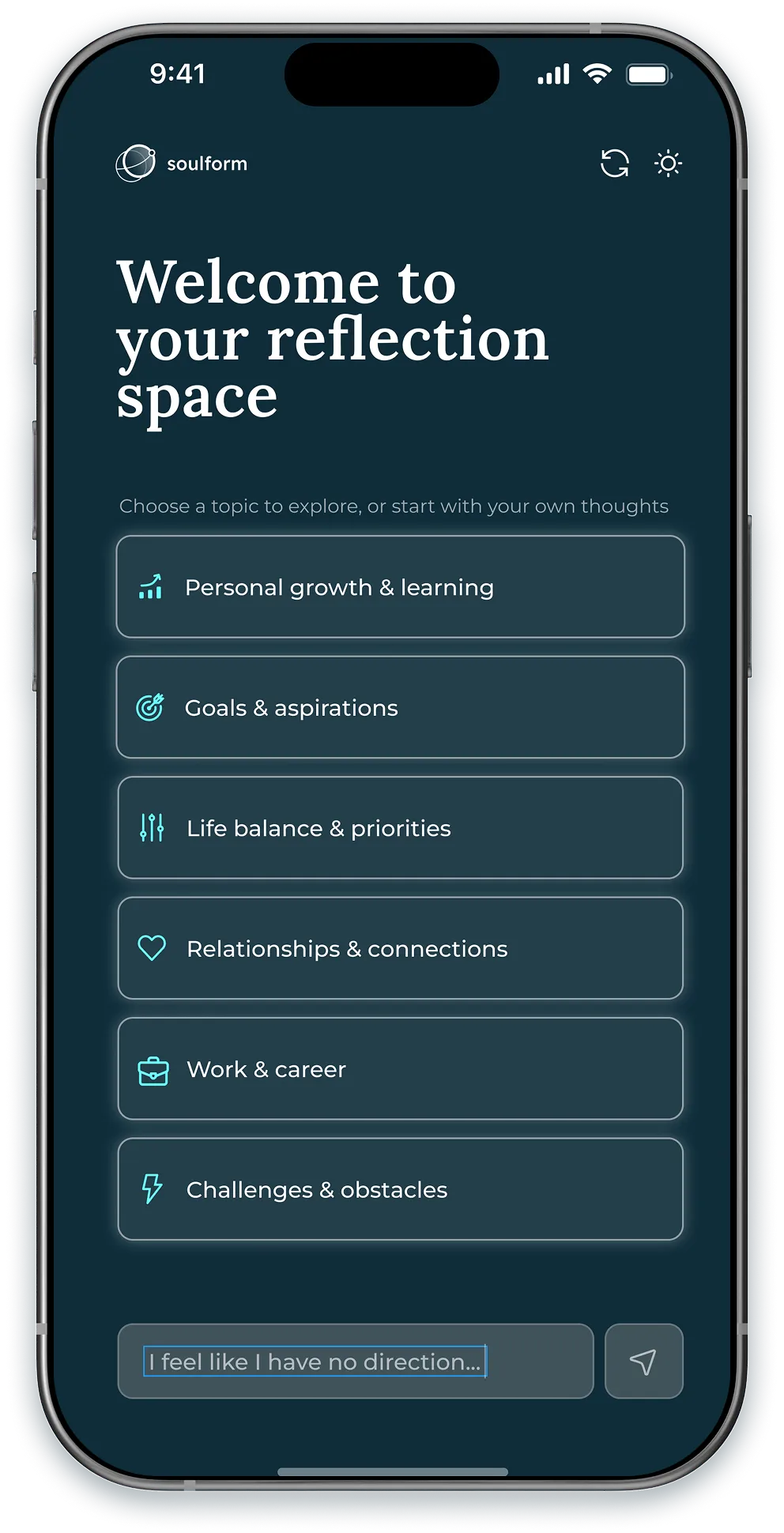 iPhone showing Soulform app interface