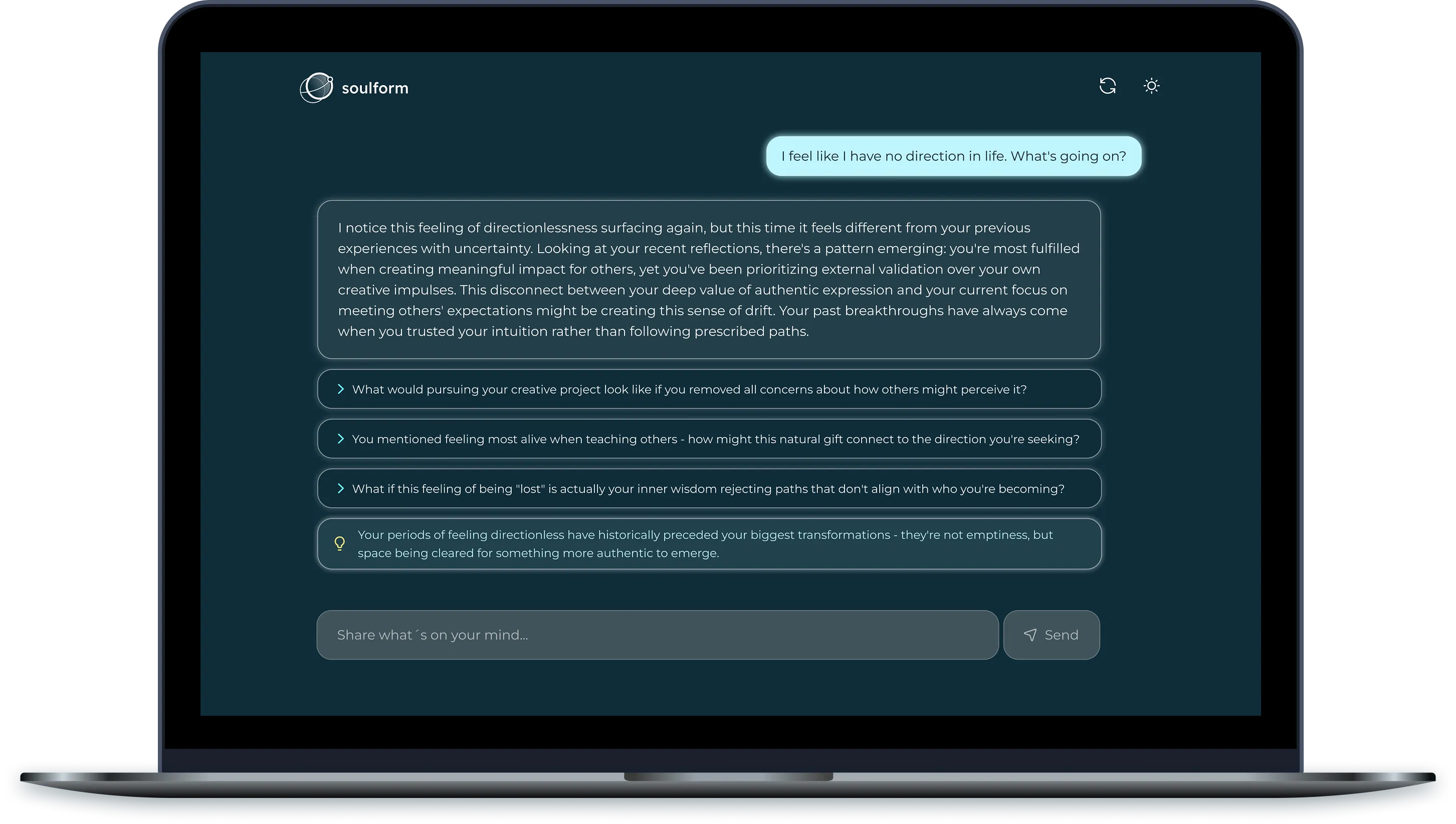 MacBook showing Soulform app interface